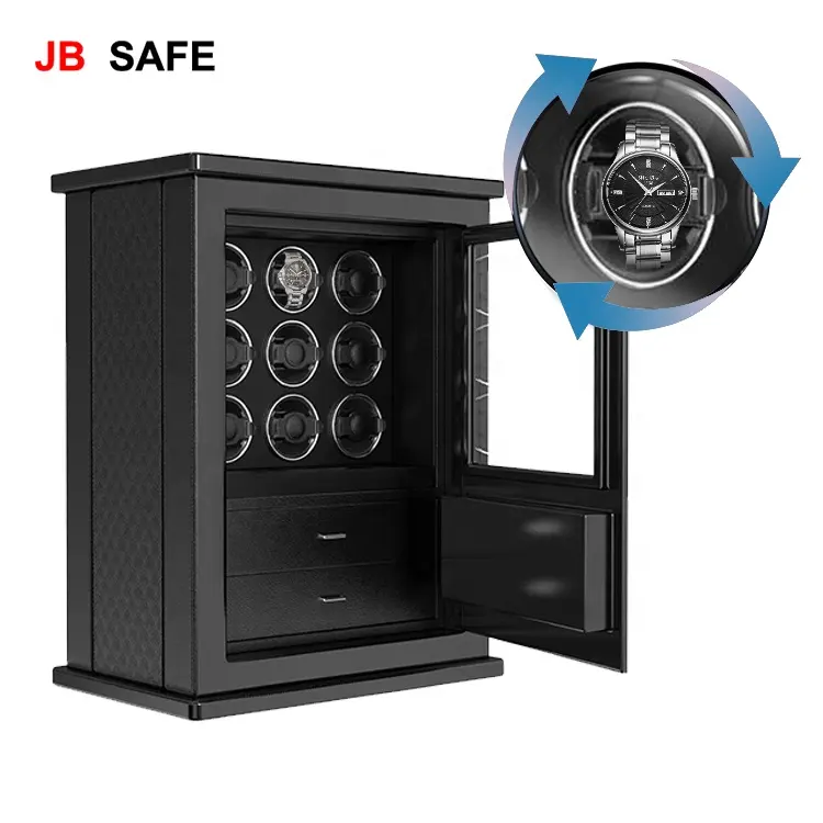 Jb Chất lượng cao màu đen quỹ đạo đồ trang sức bằng gỗ hộp 6 9 12 khe cắm xem Winder lưu trữ tự động ngăn kéo 3 trong 1 Chứng Khoán bằng sáng chế thiết kế