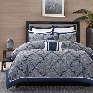Juego de edredón de Jacquard de 8 piezas DB, patrón de rayas moderno, tamaño Queen con 3 uds, fundas de almohada, relleno de PVC de poliéster para hoteles - Product Image 4