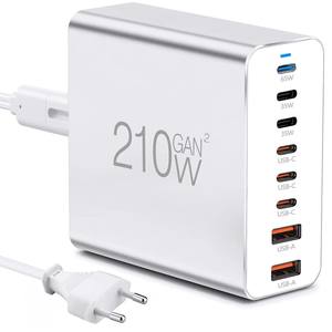 8 पोर्ट 210w धातु आवरण मल्टी यूएसबी चार्जर हब 2 यूएसबी + 6 सी चार्जिंग स्टेशन डॉक यूनिवर्सल मोबाइल फोन डेस्कटॉप चार्जर - Product Image 2