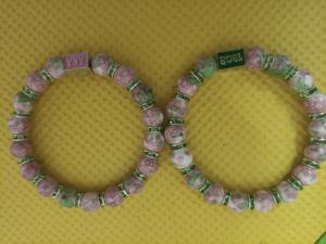 Charm Bracelet Pink Green Stretch Bead Bracelet AKA 1908 Pulsera Sorority - Product Image 2