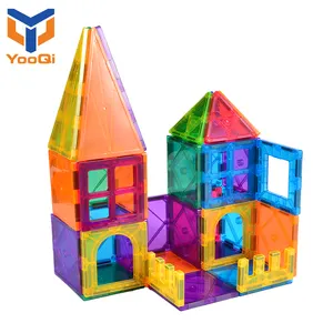 YUQI Metalic เด็กบล็อกแม่เหล็กสีใส3D กระเบื้องอาคารแม่เหล็ก Funny Blocks Play Set