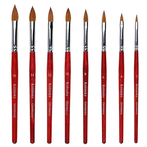 Pinceau à ongles Kolinsky, manche en bois rouge, virole sertie, taille 2-18, pinceau pour gel acrylique pour manucure - Product Image 1
