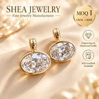 Pendentif ovale personnalisé de 0,5 à 3 carats avec serti clos, en diamant de laboratoire, collier en or jaune massif 10K/14K/18K, certifié IGI VVS