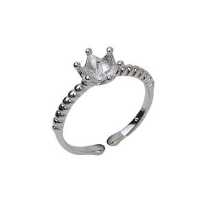 S925 Silver Small <b>Crown</b> Vintage Open <b>Ring</b> Female Adjustable DIY Accessories 216 Semi-finished Tray Jewelry Tools Equipment - Product Image 5