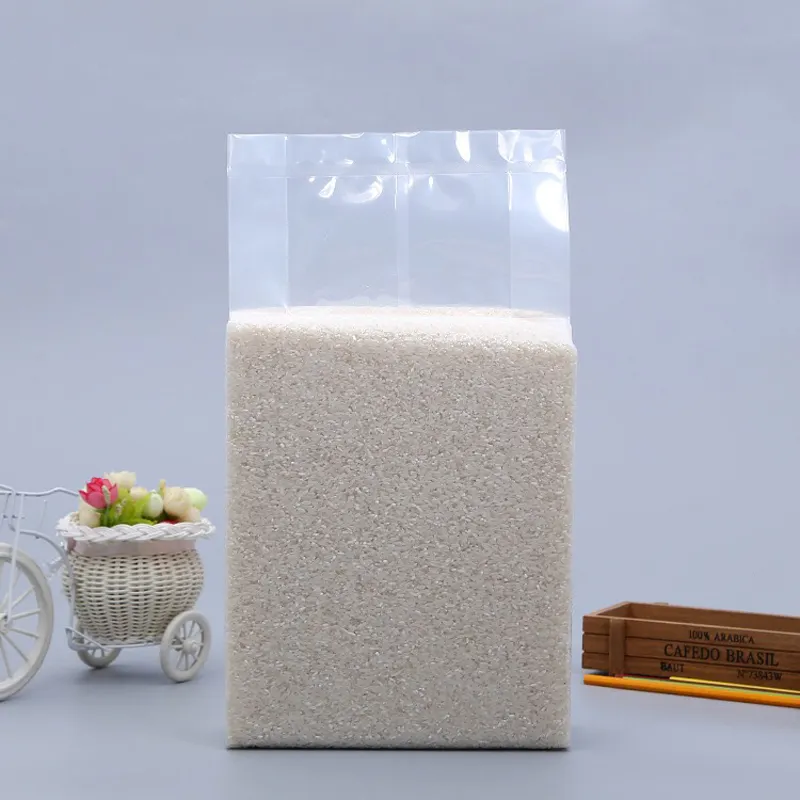 安価な透明ナイロンプラスチック包装袋強力な側面ガセットシール1KG/100kg真空包装袋米食品用