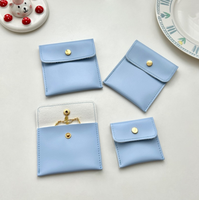 Pochette de rangement en PU miniature avec bouton-pression, style enveloppe, pour bijoux (bagues, boucles d'oreilles), couleurs unies personnalisables, vente en gros