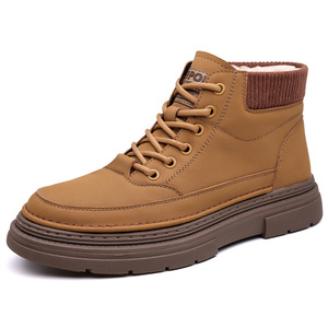 Bottes d'hiver pour hommes en cuir fendu à bout rond avec doublure en fourrure, semelle en caoutchouc, chaudes et antidérapantes, bottes de neige - Product Image 4