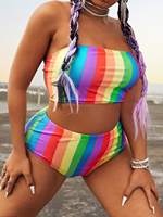 Nouveau en stock personnalisé bikini deux pièces coloré grande taille sexy maillots de bain bandeau taille haute maillot de bain sans bretelles pour femmes