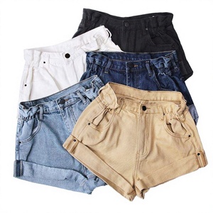 Shorts décontractés pour femme, style étudiant, taille haute, coupe large, en denim de coton respirant et écologique, pour l'été - Product Image 1