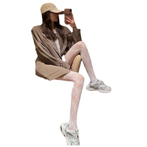 White Floral Vine Stockings Thin Hollowed Out Fishnet Sexy Black Pantyhose Trendy Jk Style Women's Sheer Tights Four Seasons - Product Image 4