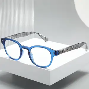 Whosale yeni yuvarlak çerçeve gözlük renk çerçeveleri desen bacaklar erkekler ve kadınlar anti-mavi ışık okuma gözlüğü