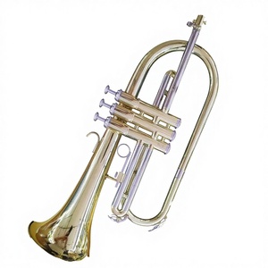 Flugelhorn de qualité, clé Bb, 3 pistons, <span class=keywords><strong>instrument</strong></span> en laiton, finition laquée or, étui rigide - Product Image 1