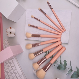9-Piece Orange Wood Handle Synthetic Hair Makeup <b>Brush</b> Set Private Label Custom Logo Face Concealer <b>Brush</b> Kit - Product Image 4