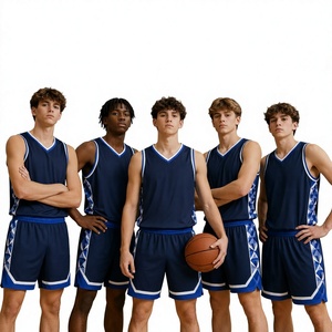 Custom Sublimated Basketball Jersey Shorts Set V-Neck Sleeveless Moisture Wicking Polyester for <b>Boys</b> Teenagers All Seasons - Product Image 3