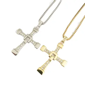 High Quality Crystal Jesus Men Cross Pendant The Fast & The Furious Celebrity Inspire Cross Men's Necklace