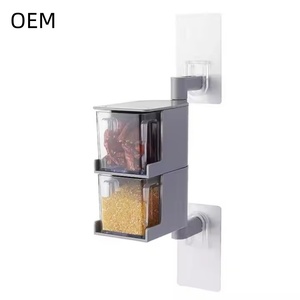Vente en gros de boîte d'assaisonnement murale en plastique ensemble de rangement pour cuillères boîte à épices organisateur d'outils de rangement pour la cuisine rotatif multicouche - Product Image 5