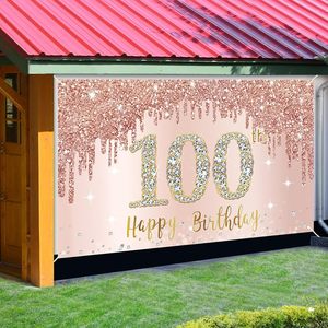 Bannière Joyeux 100e <span class=keywords><strong>Anniversaire</strong></span> Rose Doré en Polyester, Accessoires de Photobooth, Décorations de Fête pour Femmes et Rentrée Scolaire - Product Image 4