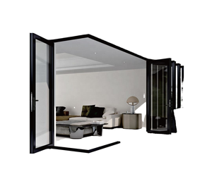 Puerta Plegable de Aluminio Comercial de Fábrica con Acabado Moderno, Puerta Corredera Plegable de Doble Vidrio para Entrada de Apartamento Exterior - Product Image 1