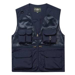 Chaleco de malla multibolsillos azul marino para trabajo con cremallera y bolsillos para actividades al aire libre - Product Image 1