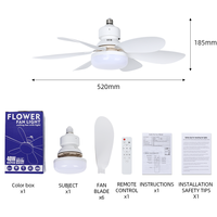 Chambre à coucher intérieure Silence à trois vitesses E27 Ampoule à tête mobile Ventilateur de plafond intelligent avec lumière et télécommande