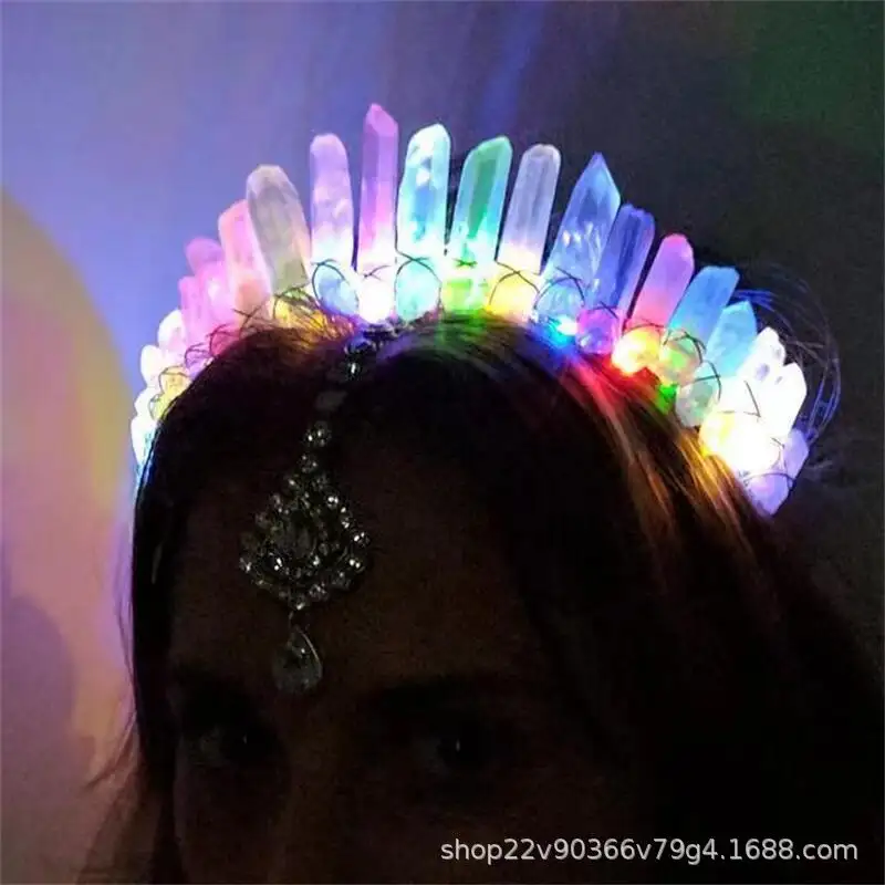 HY 2401 lingqiao LED colorido luminoso cristal natural diadema borde para sombreros hechos a mano accesorios para el cabello
