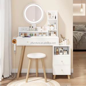 Chất lượng cao trang điểm Vanity bàn thiết lập với LED thắp sáng gương và đệm phân, Vanity bàn trang điểm với tủ đầu giường - Product Image 1
