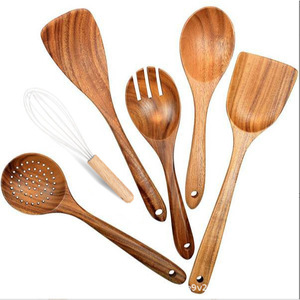 Ensemble d'ustensiles de cuisine 9 pièces en bois d'acacia transfrontalier, spatule et louche en bois de haute qualité - Product Image 4