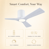 Ventilateur de plafond à moteur DC de 44 pouces avec kit d'éclairage LED, télécommande WiFi, intérieur/extérieur, pour salon et chambre à coucher