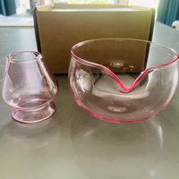 Bol en verre rose japonais 500 ml, en borosilicate transparent, style Japandi, pour thé matcha, avec bec verseur, marque ZY, personnalisable