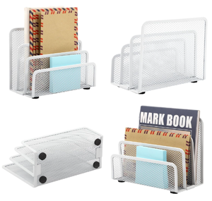 Desk Mail <b>Organizer</b> <b>File</b> Holder Letter Sorter with 3 Vertical Upright Metal Mesh Paper <b>Organizer</b> for Home Office Desktop White - Product Image 3