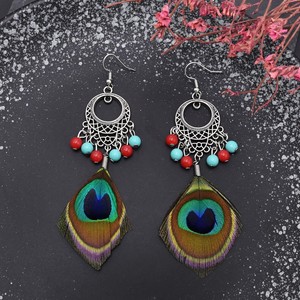 Boucles d'oreilles pendantes en plumes de paon bohèmes, boucles d'oreilles pendantes en acrylique Dream <span class=keywords><strong>Chater</strong></span> pour femmes - Product Image 5