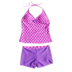 Maillot de bain personnalisé 6-16 ans, qualité supérieure, logo violet, tankini pour filles, haut de maillot de bain avec pantalon, pour parcs aquatiques et plage - Product Image 4