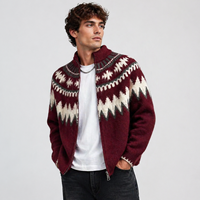 Cardigan Jacquard Vintage pour Homme – Veste Pull Tricoté Épais à Col Rond Ample, Design Automnal avec Fermeture Éclair