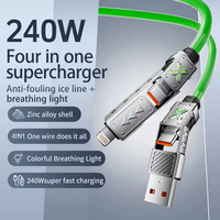 Câble de charge super rapide 4-en-1 240W USB-C vers Type-C en alliage de zinc pour iPhone Samsung Xiaomi Câble de charge multi-ports