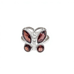 Elegant 925 Sterling <b>Silver</b> Butterfly <b>Ring</b> with Marquise and Round Red Gemstone for Women Fine Jewelry Wholesale Manufacturer - Product Image 1