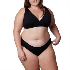 Ensemble de lingerie romantique 2 pièces pour femme, tendance, soutien-gorge sans rembourrage, culotte bikini, motif uni, sans armatures, taille haute extensible - Product Image 1