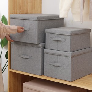 Clothing Organizer Fabric <b>Storage</b> <b>Boxes</b> Rectangle Gray With Lid For Wardrobe Toy And Clothing <b>Storage</b> - Product Image 1