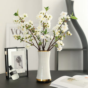 Artificial Cherry Blossom Branches <b>Plastic</b> Silk Flowers Single Piece Porcelain Vase Wedding Home Decor Living Room <b>Table</b> - Product Image 2