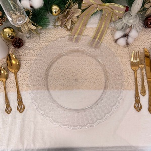 Novo Estilo Prato de Apresentação Redondo Minimalista de Plástico PP Personalizado de 13 Polegadas com Design Ondulado Transparente Irregular, 100 Peças para Casamentos e Festas - Product Image 1