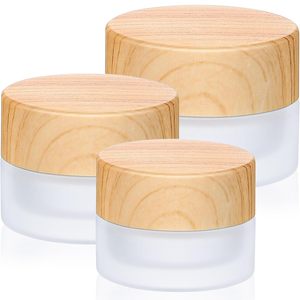 Envase de Vidrio Esmerilado con Tapa de Madera, 50 ml, Tapa de Rosca, para Sombra de Ojos, Mascarilla Facial, Color Negro, Forma Sub - Product Image 1