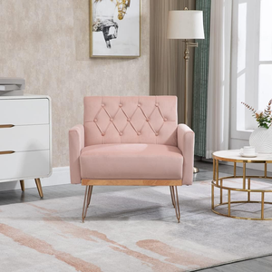 เก้าอี้เลานจ์สไตล์ผู้หญิงผ้ากำมะหยี่สีชมพูพร้อมขาโลหะสีทองทนทานหุ้มเฟอร์นิเจอร์ห้องนั่งเล่นโดย tosee - Product Image 1