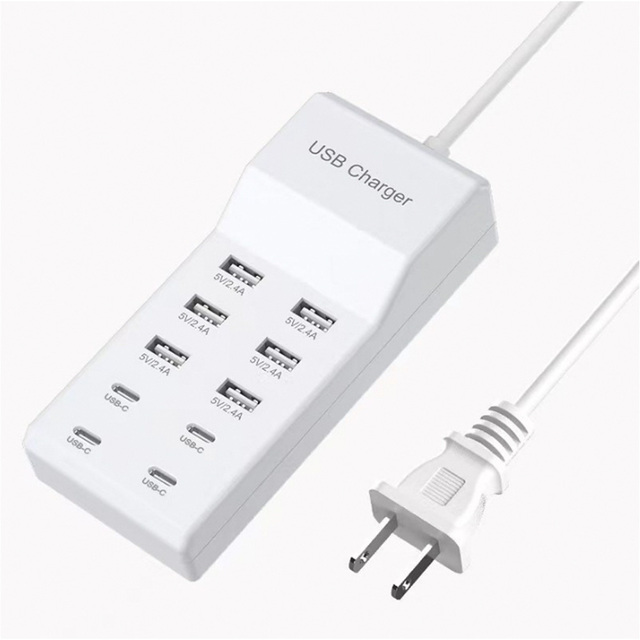 10 Ports USB Charging Station 50W Multi Port USB C Hub Charger for Cellphone Tablet Multiple Devices Extension Socket