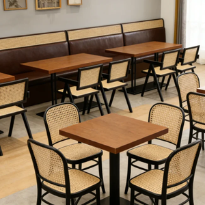 Modern Rattan Chair <b>Set</b> With Wood Top <b>Square</b> Table For Restaurant Dining Furniture Commercial Use Design - Product Image 1