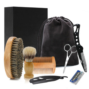Shaving <b>Set</b> With Stainless Steel Razor Wooden Brush Comb Scissors And Bag For <b>Beard</b> <b>Grooming</b> - Product Image 1