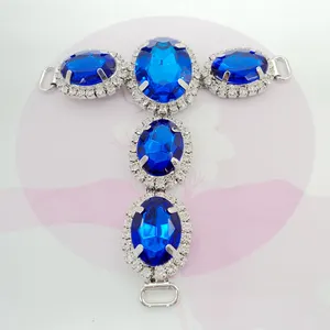 Metal T forma senhora diamante sapato cadeia personalizado azul strass T forma biquíni conector para swimwear terno vestuário