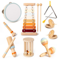 Children Wooden Percussion Instrument Set Early Montessori Childhood Education Music Toys Including Xylophone Clappers Hand