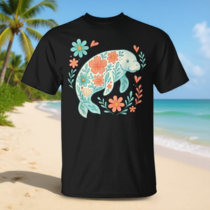 Camiseta Boho Floral con diseño de manatí, océano, verano, playa, amante del mar, animal marino - Product Image 3