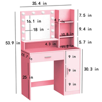 Bureau de maquillage VEYES avec miroir et éclairage, construction en verre et métal, boîtes à cils
