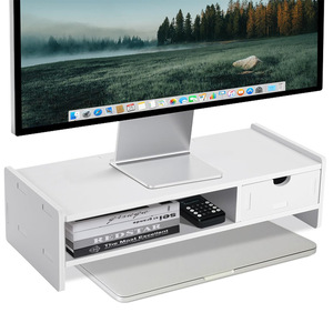 Desktop Computer Riser <b>Shelf</b> Double Drawer Storage Office Monitor <b>Stand</b> Heightening <b>Unit</b> Desktop Organization - Product Image 2