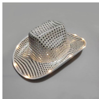 Cappello da Cowboy con Luci LED Lampeggianti per Halloween, Natale, Festival, Costume Lampeggiante per Carnevale, Mardi Gras, Cappello con Paillettes
